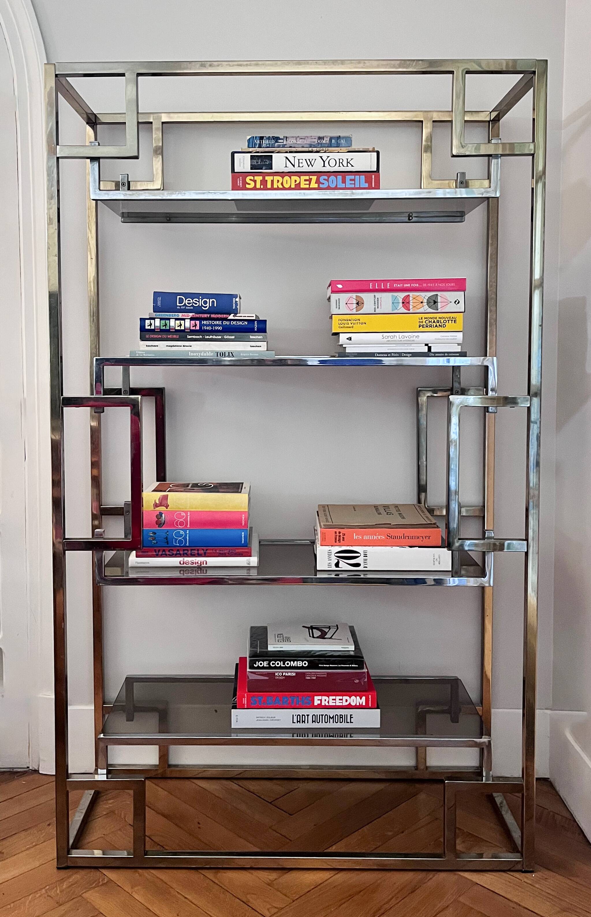 Bibliothèque chrome et doré de BelgoChrom, Belgique, 1970s