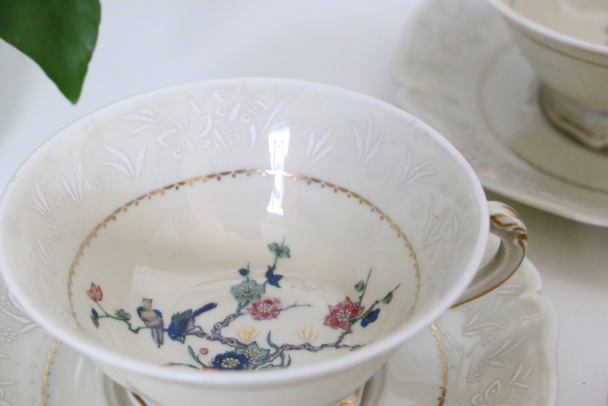 Set of 4 tea cups, porcelain Old Royal Factory of Limoges, Vintage