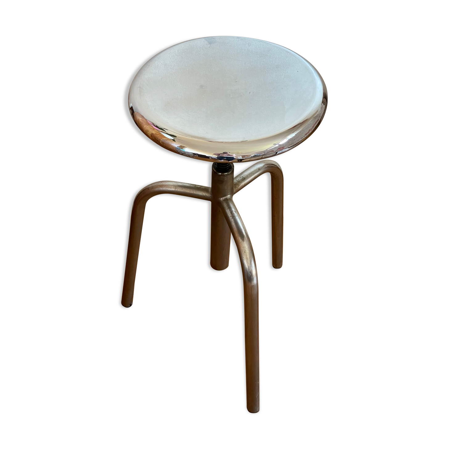 Chrome screw stool of hairdresser workshop