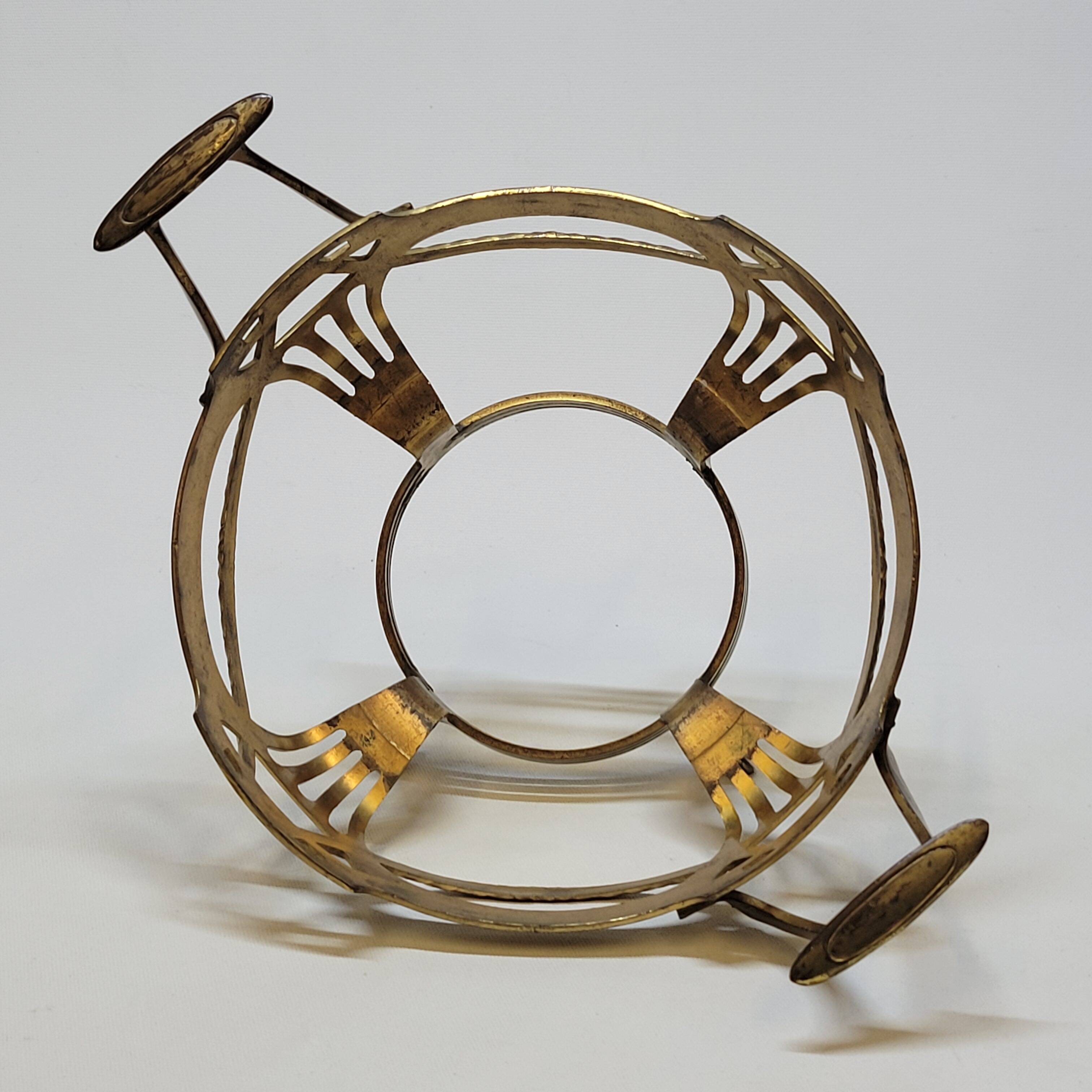 Antique gold metal and cobalt blue glass centerpiece planter