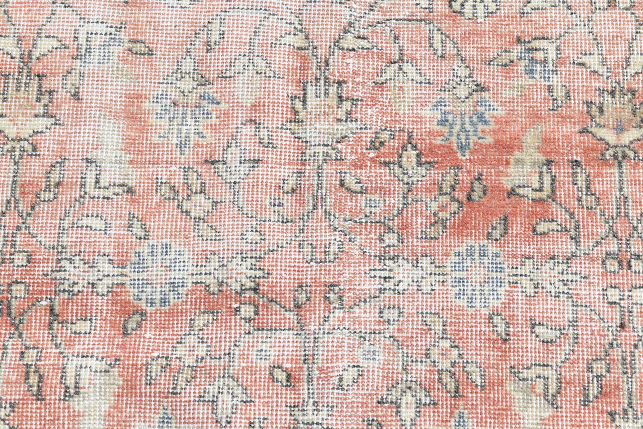 Soft Pink Oversize Vintage Turkish Floral Carpet Rug, 219x313 Cm