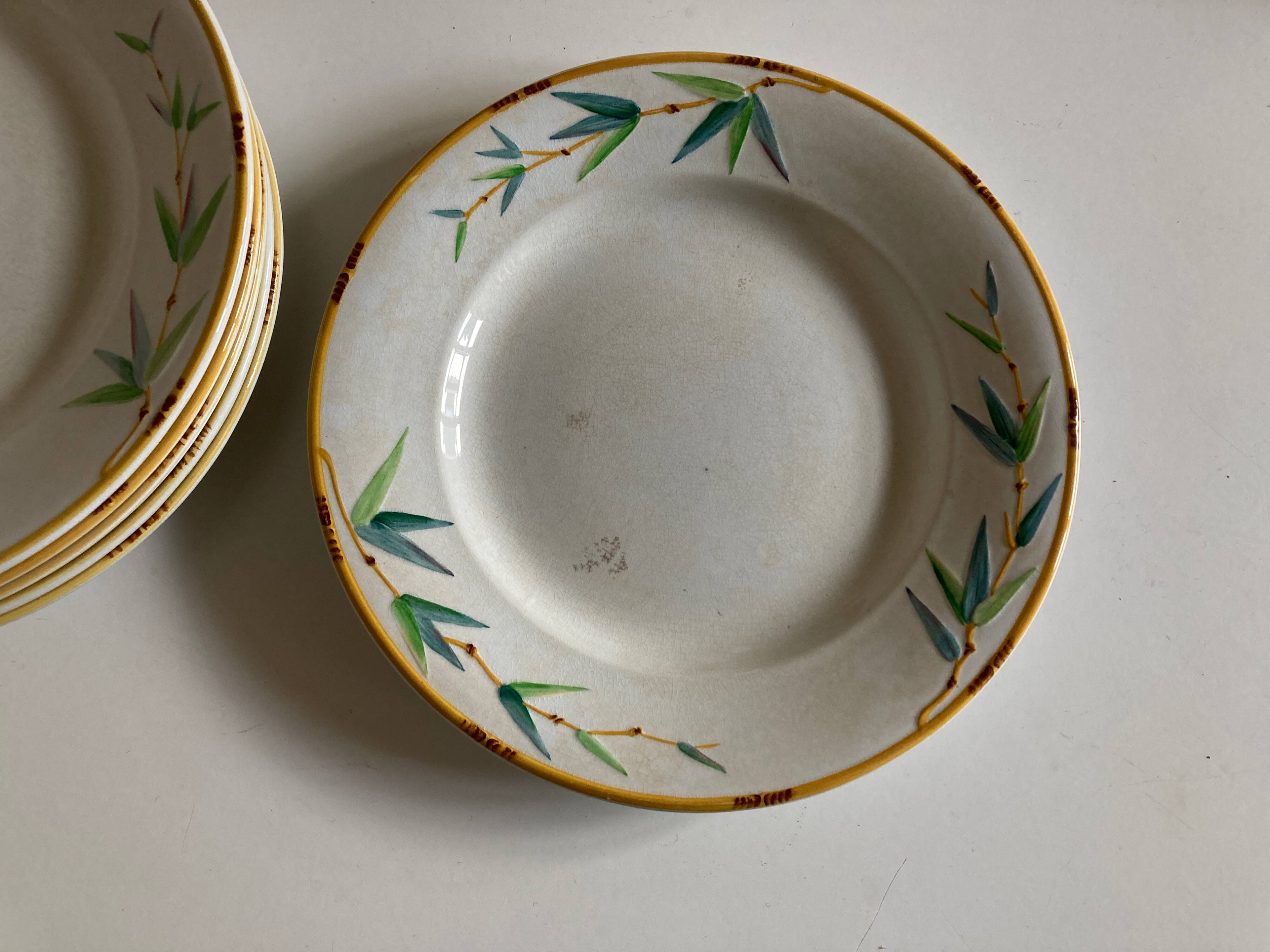 Set of 7 Sarreguemines Bamboo 1880 ironstone plates