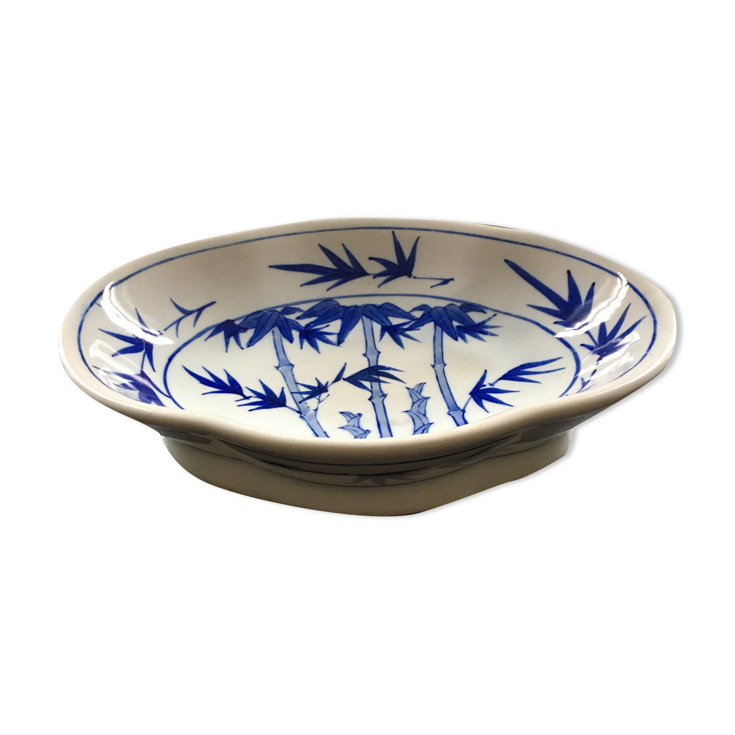 Coupe chinoise décor bambous bleus