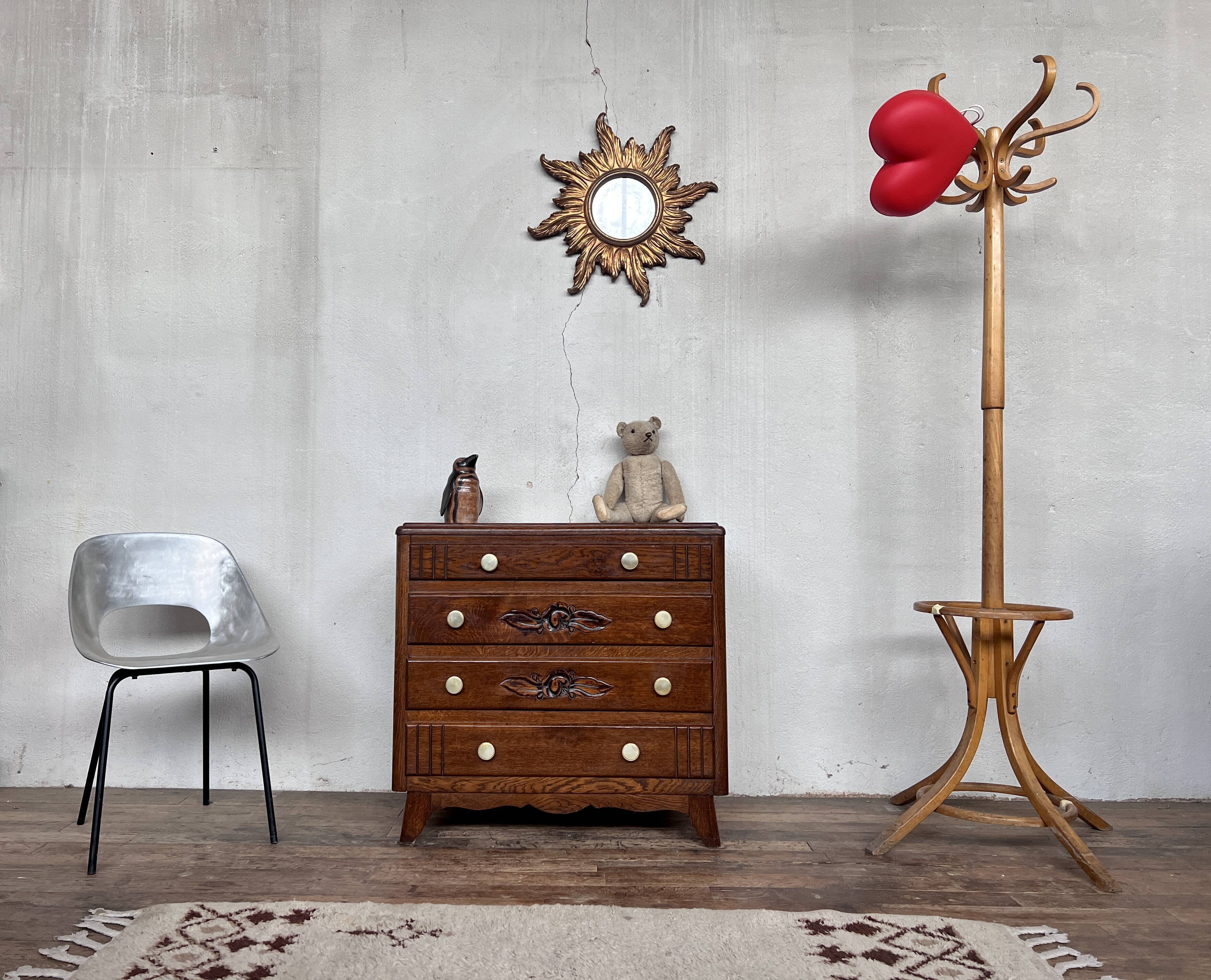 Chest of drawers semainier chiffonnier vintage oak 1950 style Art deco