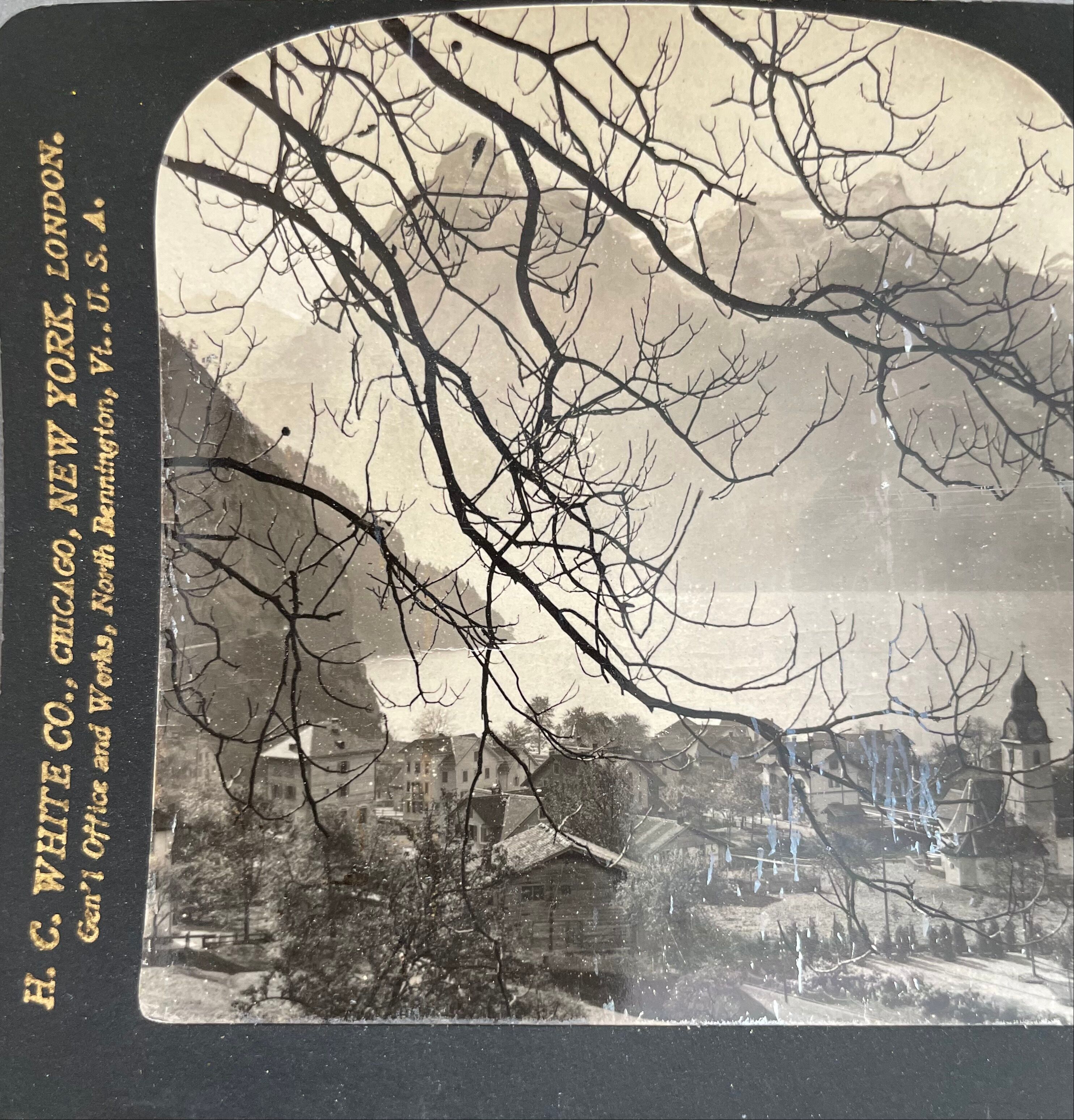 Old photography stereo, stereograph, luxury albumine 1903 Lake Lucerne, Switzerland