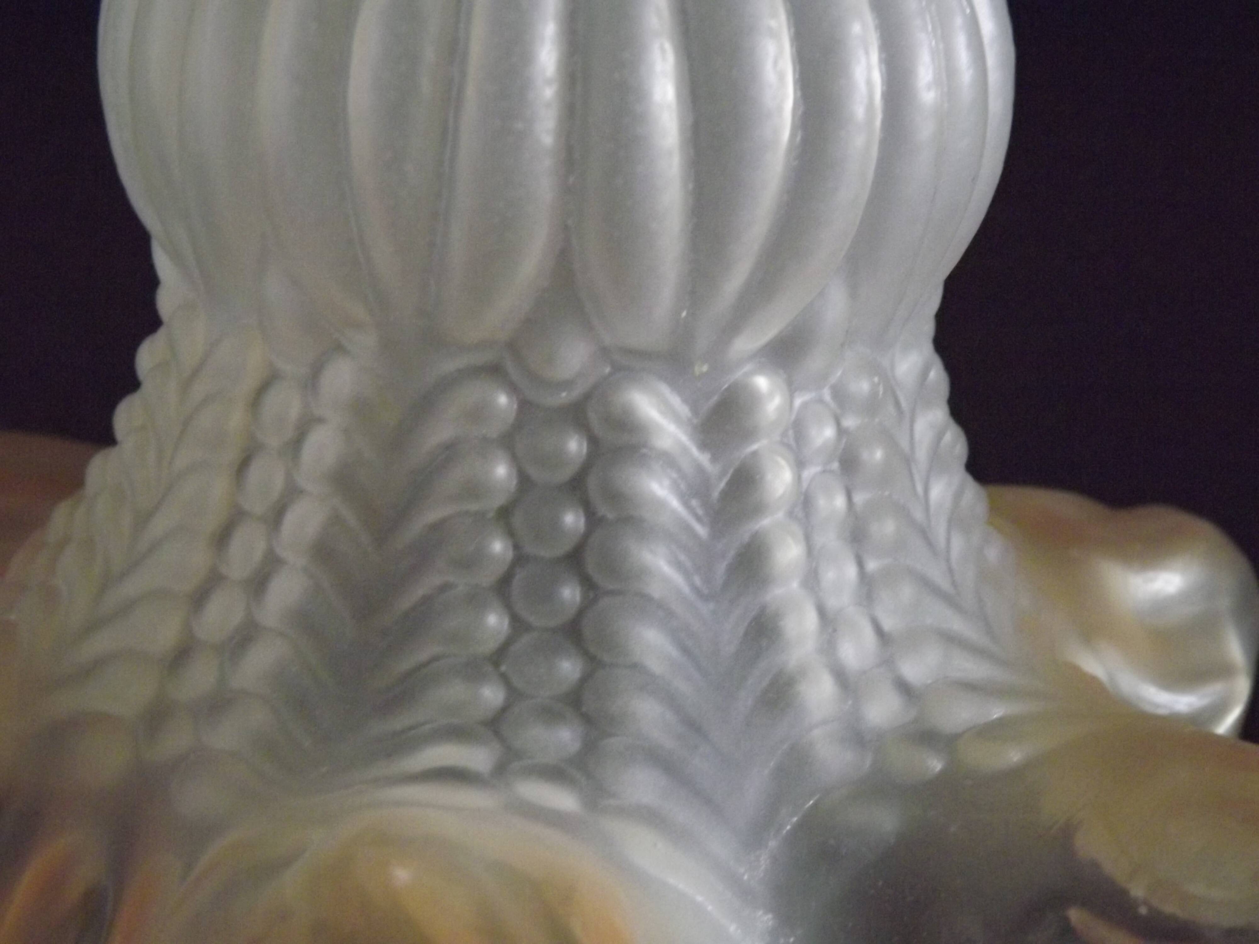 Vintage French Opaque White Glass Replacement Shade with Frilled Amber Edge