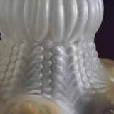 Vintage French Opaque White Glass Replacement Shade with Frilled Amber Edge