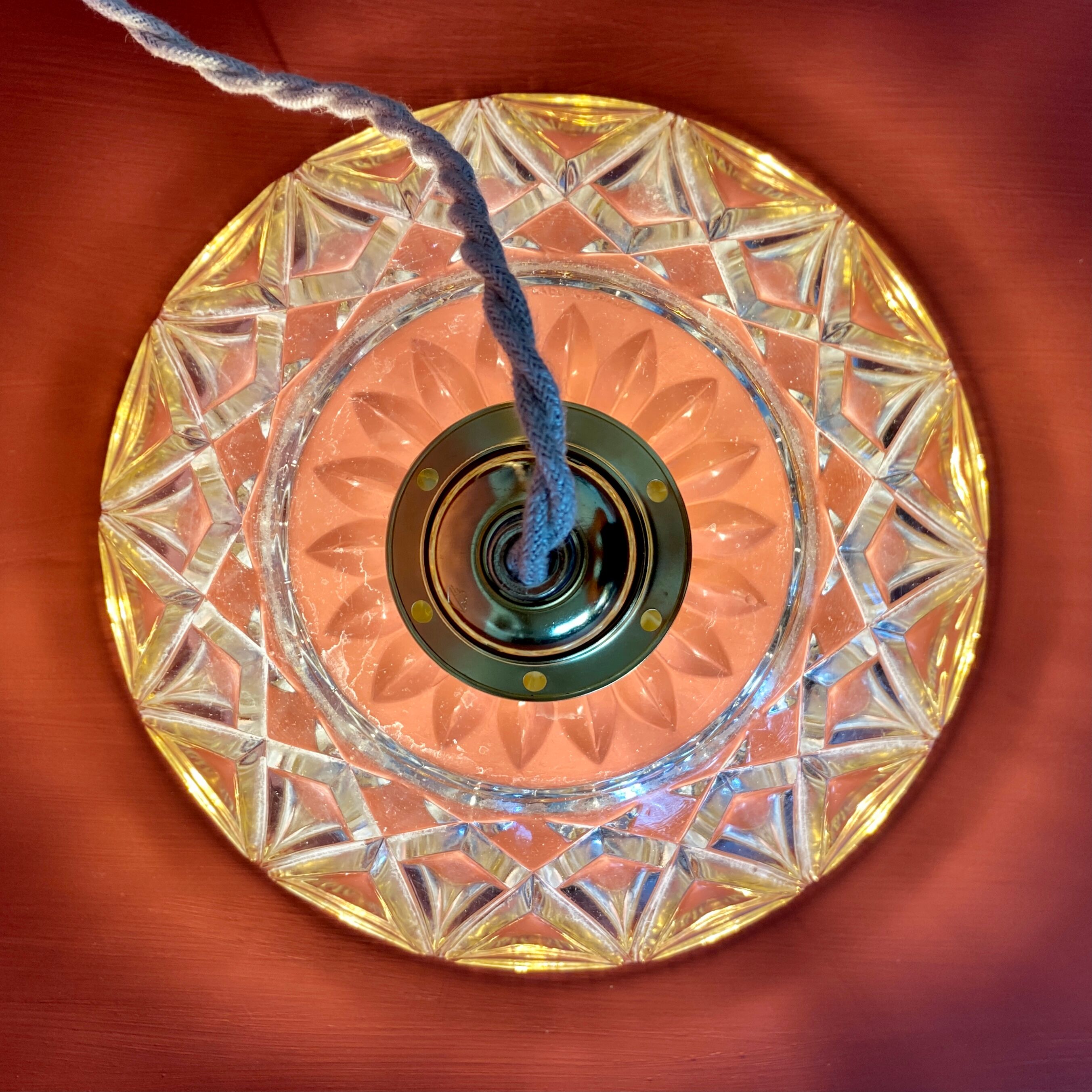 Vintage aabt-jour pendant lamp in molded glass