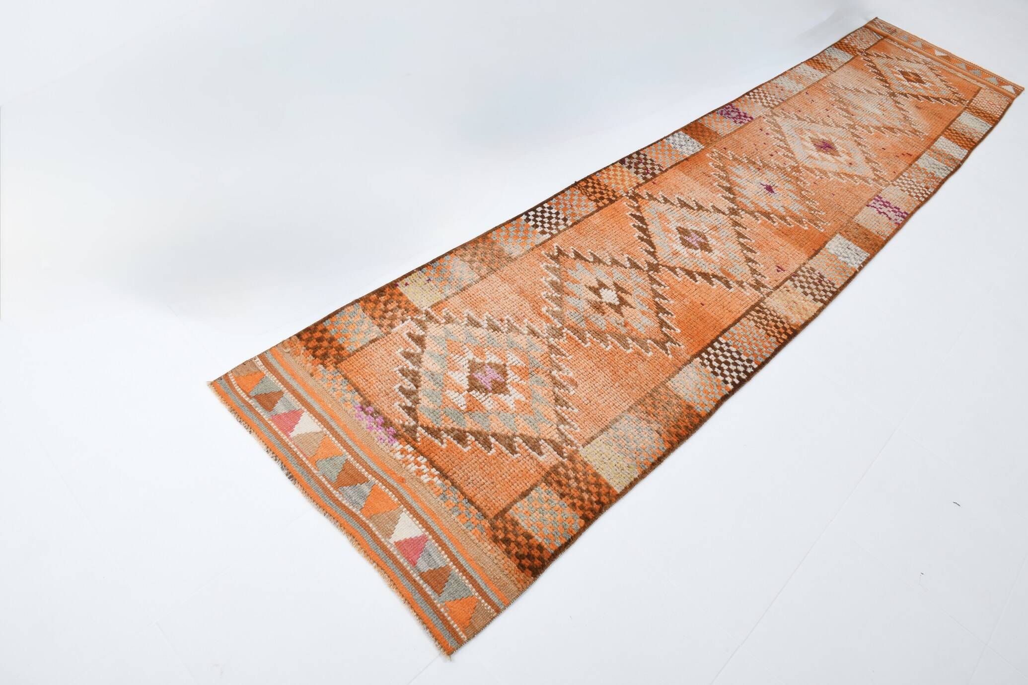 Brunt Orange Turkish Vintage Runner Rug, 85x388Cm