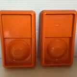 Pair of orange koziol egg cups Michael Neubauer