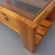 Table basse vintage en pin et verre fumé des années 70 80