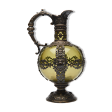 Nineteenth Renaissance style ewer in glass green and brass