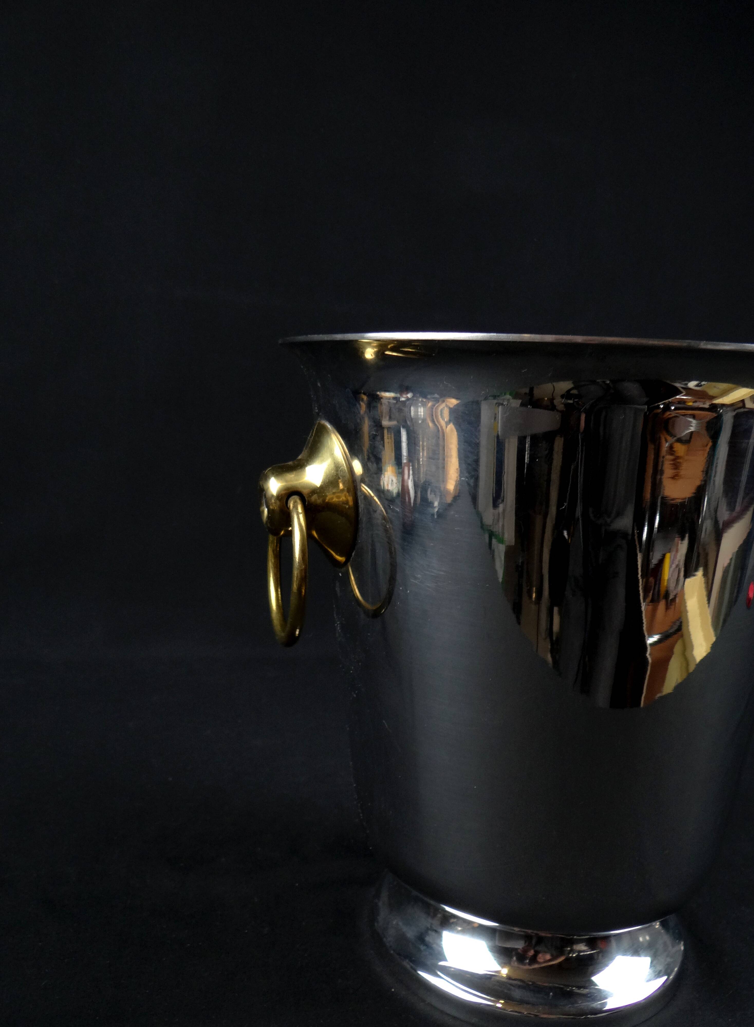 Vintage 80s silver and gold stainless steel champagne bucket by Létang Rémy