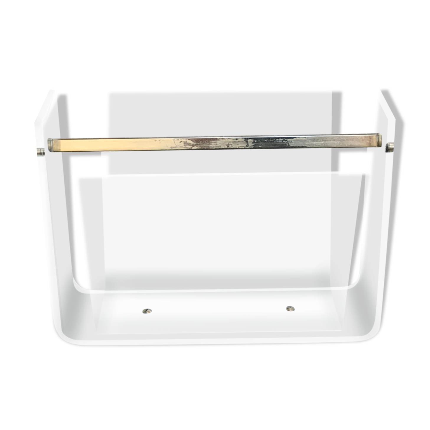 Transparent Plexiglas magazine holder and 1970 vintage brass handle