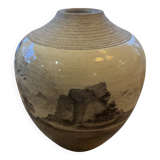 Small ovoid stoneware landscape vase