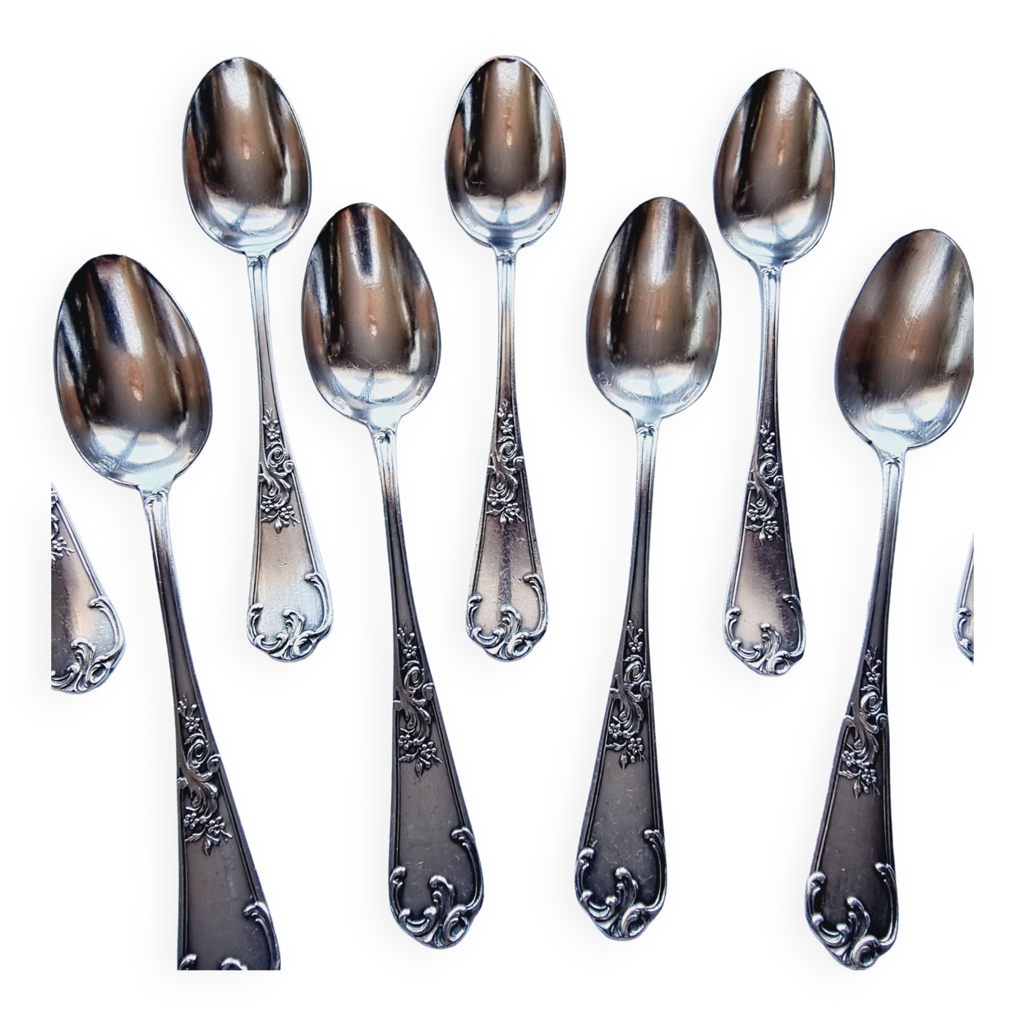12 cuillères à dessert en métal argenté français orfèvre boyron claudius louis de lyon, style victo