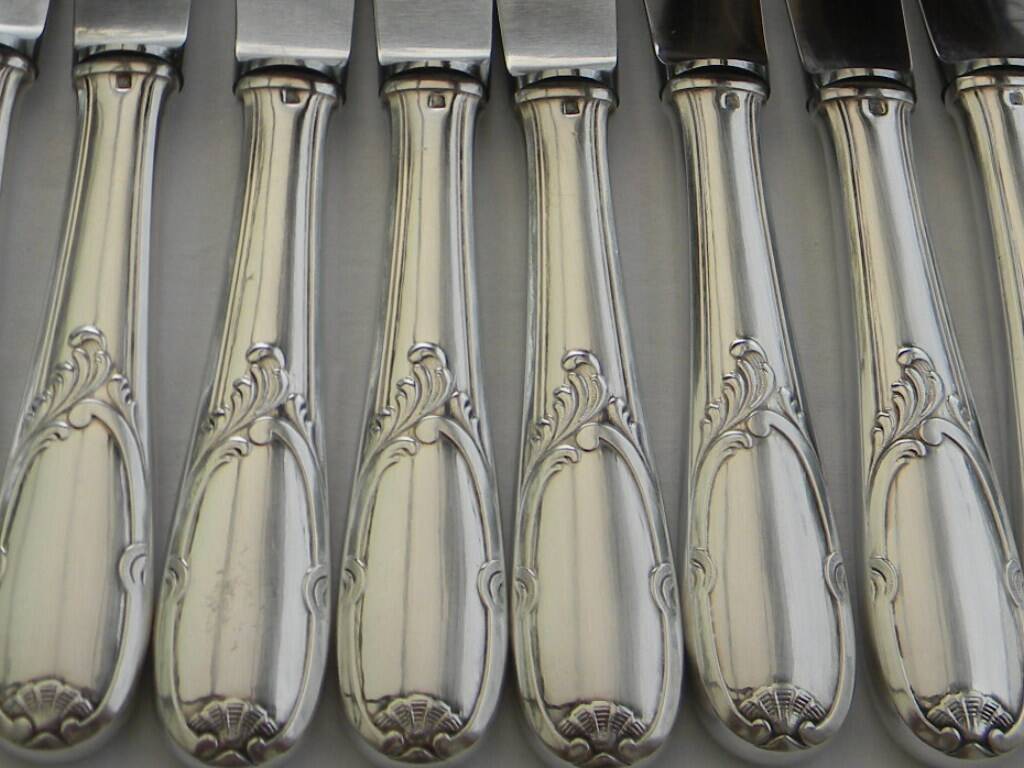 Set of 12 knives silver metal handle stainless steel blade G. VIVIER.