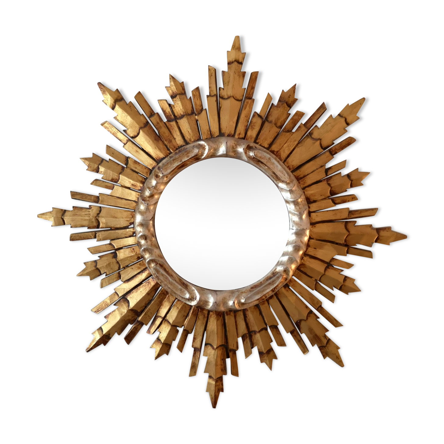 Mirror sun in wood gold and silver 64.5 x 64.5 cm