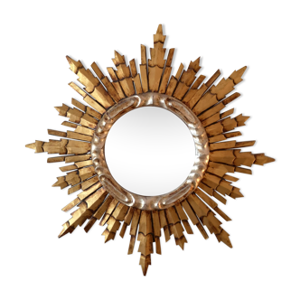 Miroir soleil en bois doré et argenté 64,5 x 64,5 cm