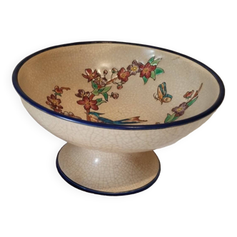 Longwy enamel footed cup "prunelle" Récollets earthenware factory