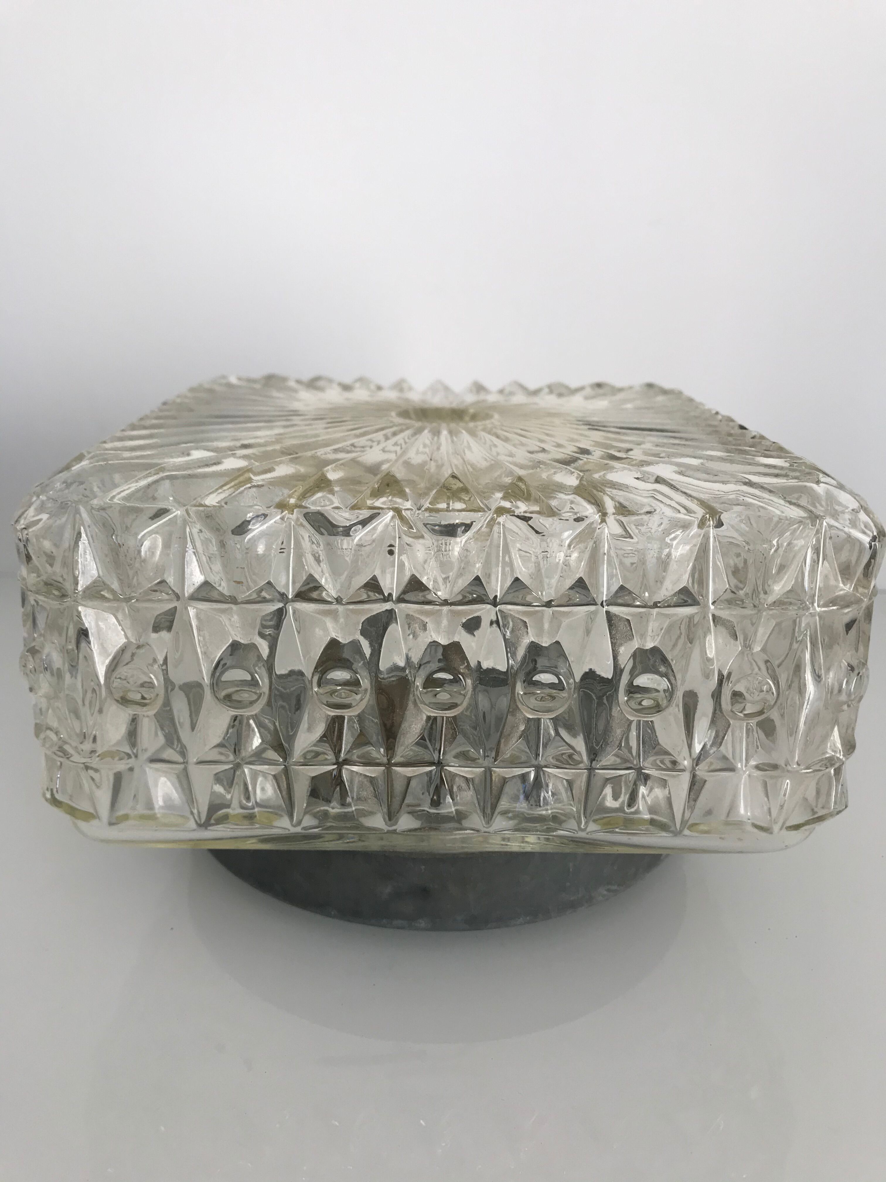 Square ceiling light in chiseled glass