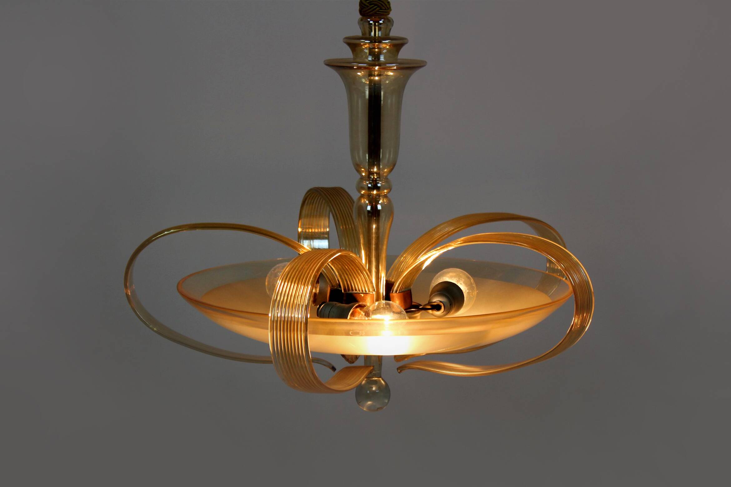 Tall art deco curved glass ceiling light from esc zukov, 1940s