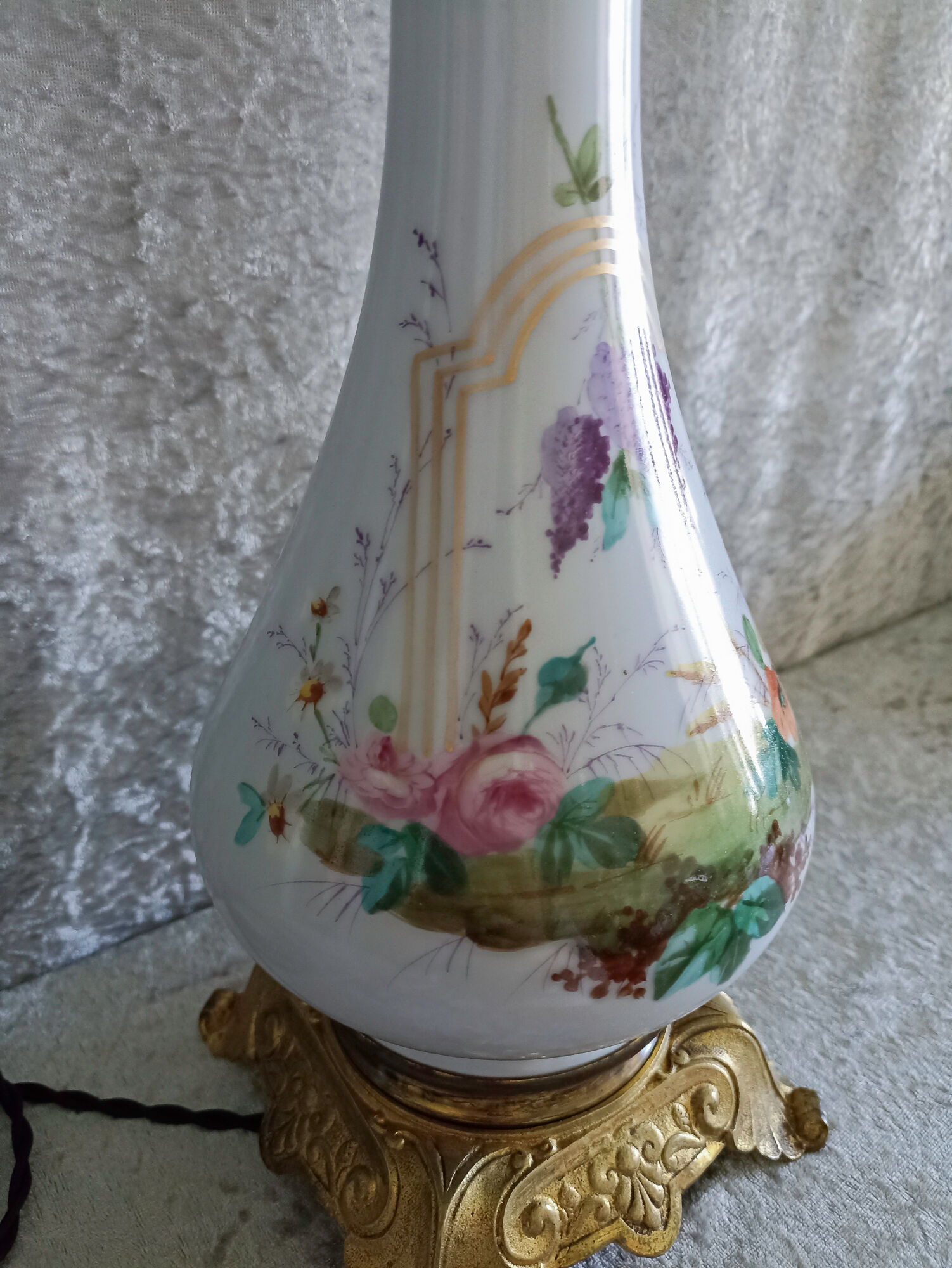 Old electrified porcelain oil lamp