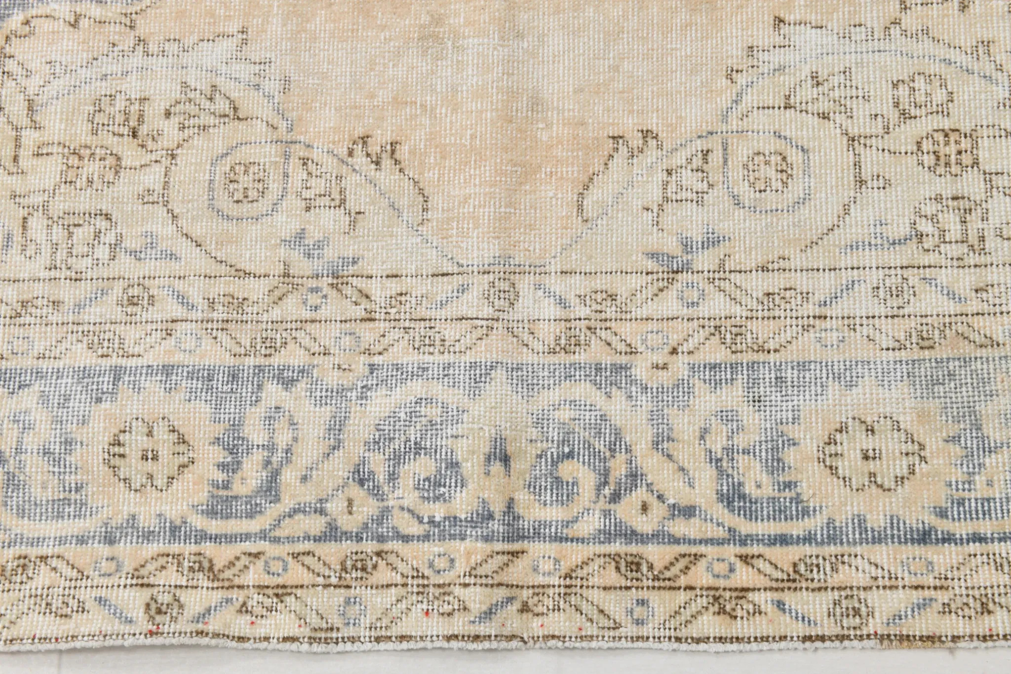 Turkish Pale Yellow & Pale Blue Vintage Rug, Oriental Pattern Wool Carpet