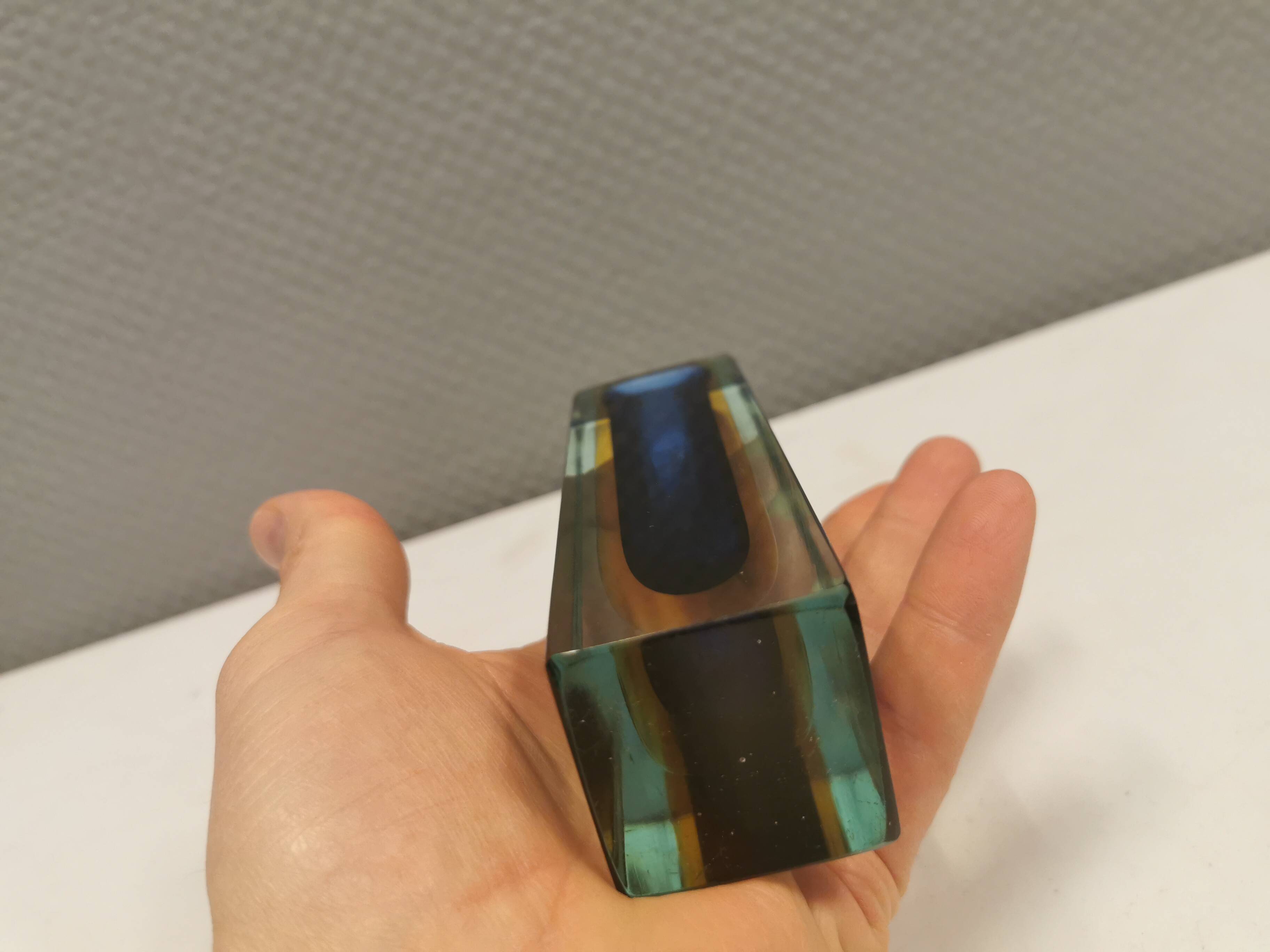 Murano vase in translucent glass with cool colour details.