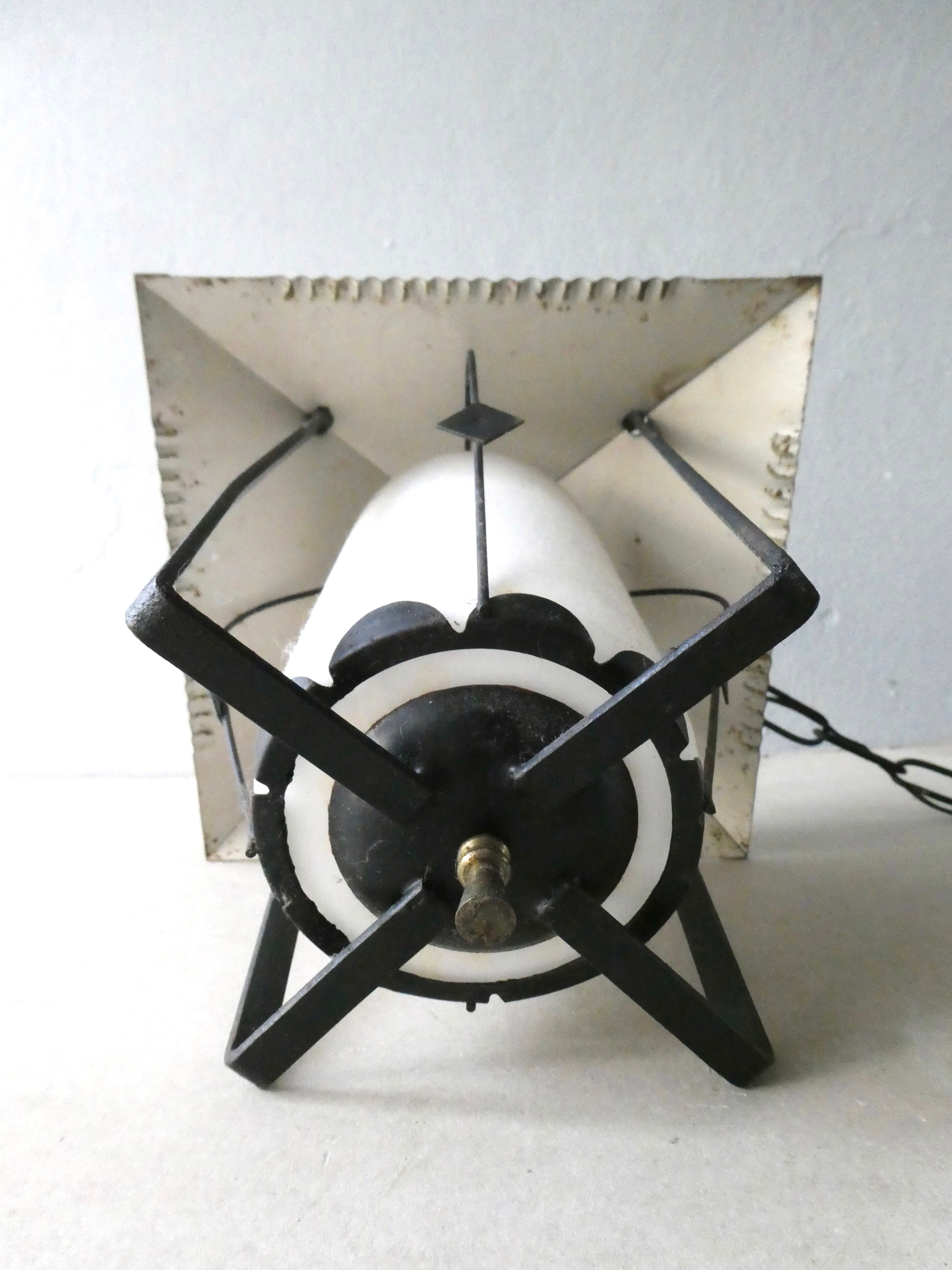 Lantern suspension in black metal and opaline of the 50s