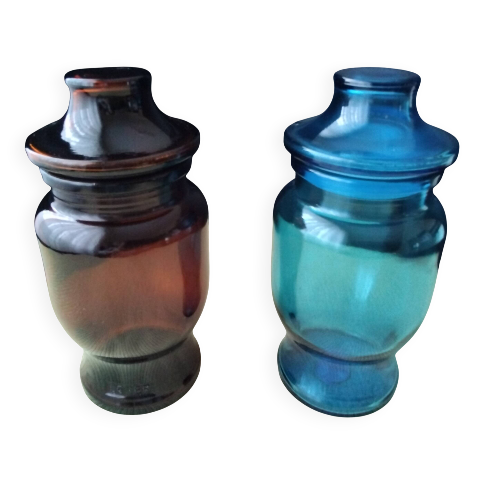 2 moulded pressed glass jars 1970s