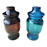 2 moulded pressed glass jars 1970s