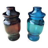 2 Bocaux en verre pressé moulé  Années 70