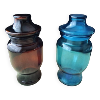 2 moulded pressed glass jars 1970s