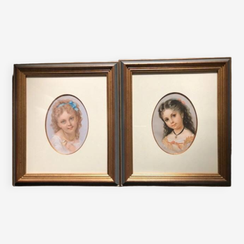 Pair of framed chromos: young girls