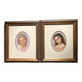 Pair of framed chromos: young girls