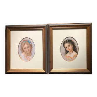 Pair of framed chromos: young girls