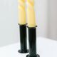 Set of 2 glossy black metal candleholders in retro Ikea Memphis style