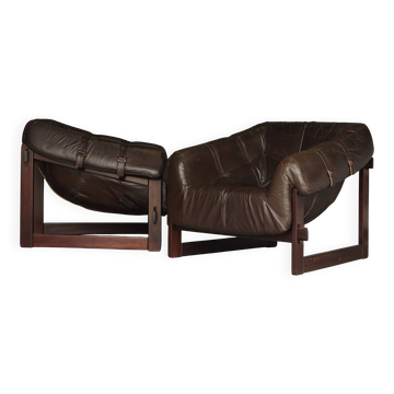 Rare pair of model MP-91 leather lounge chairs by Percival Lafer