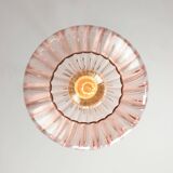 Mid-Century Italian Pink Glass and Brass Pendant Lamp