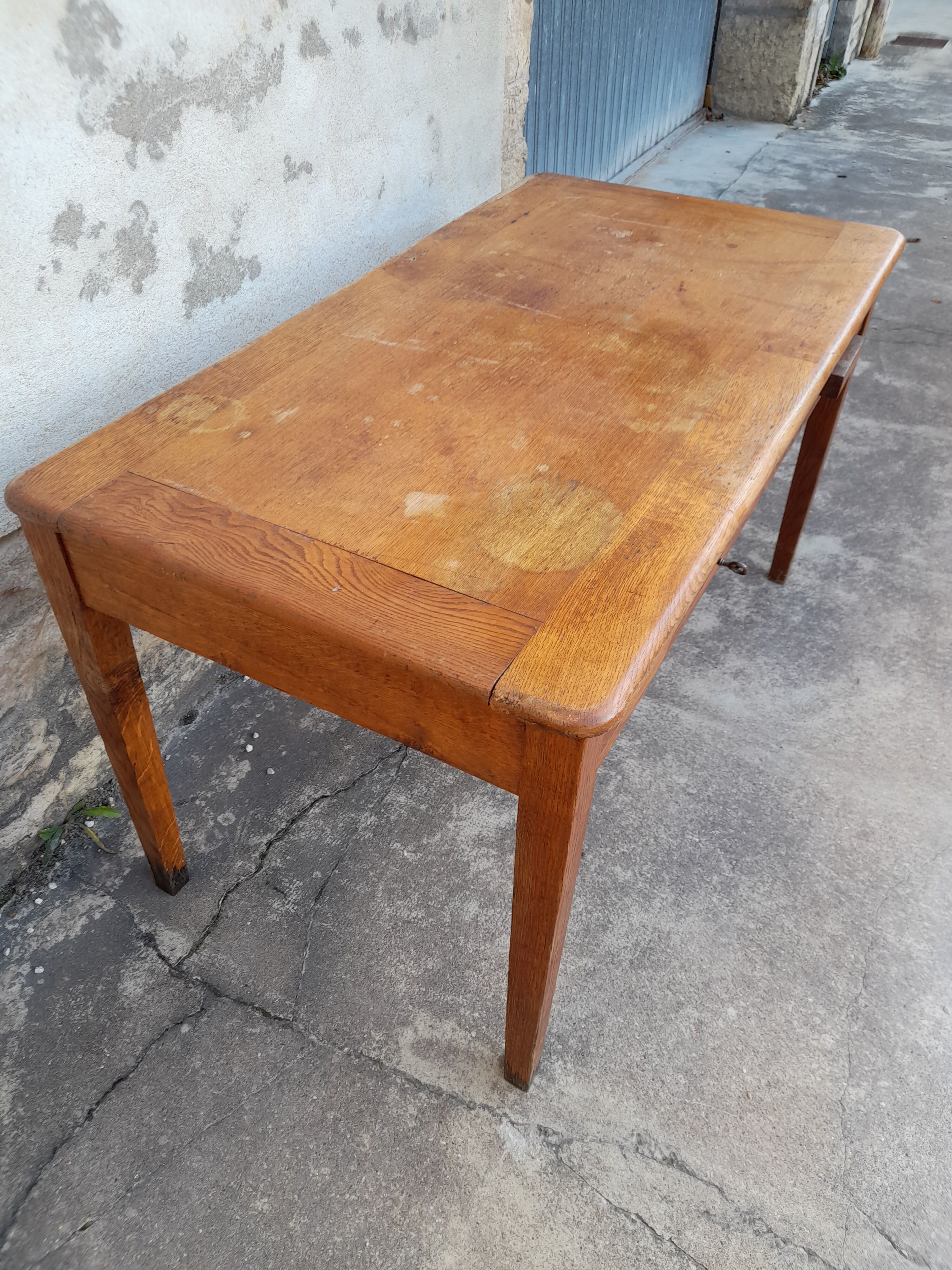 Oak desk table 1950 2 drawers -1m30