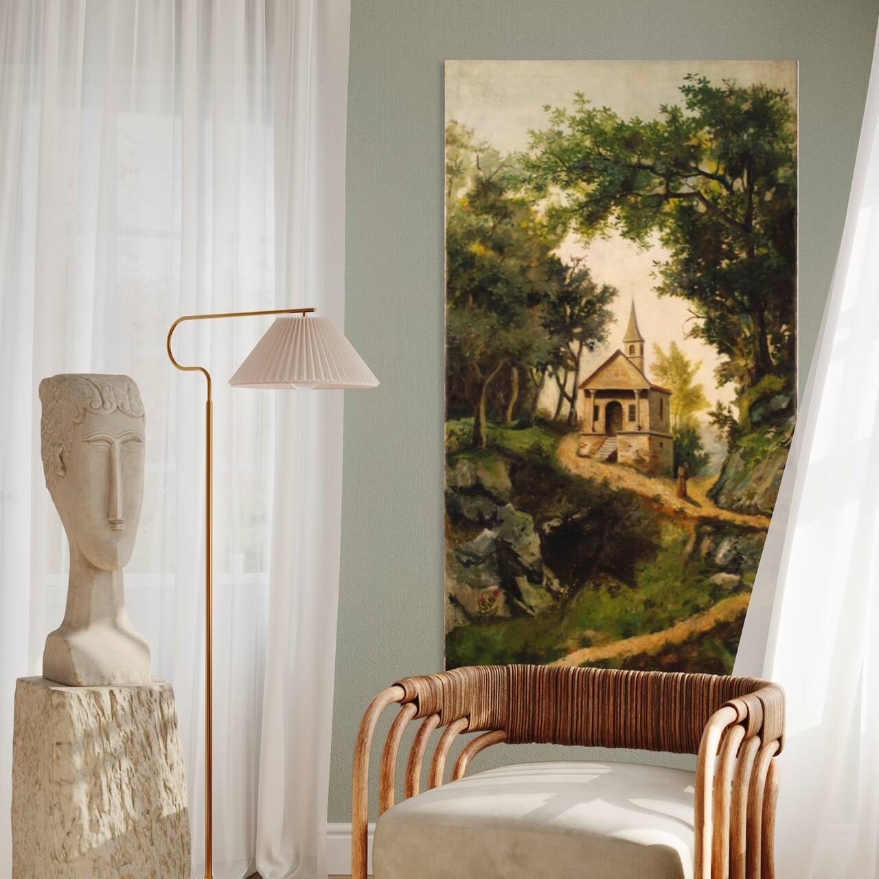 Tableau paysage de campagne huile sur toile du 19ème siècle