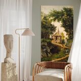 Tableau paysage de campagne huile sur toile du 19ème siècle