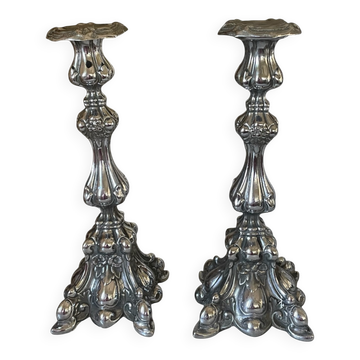 Pair of rococo silver-plated candlesticks
