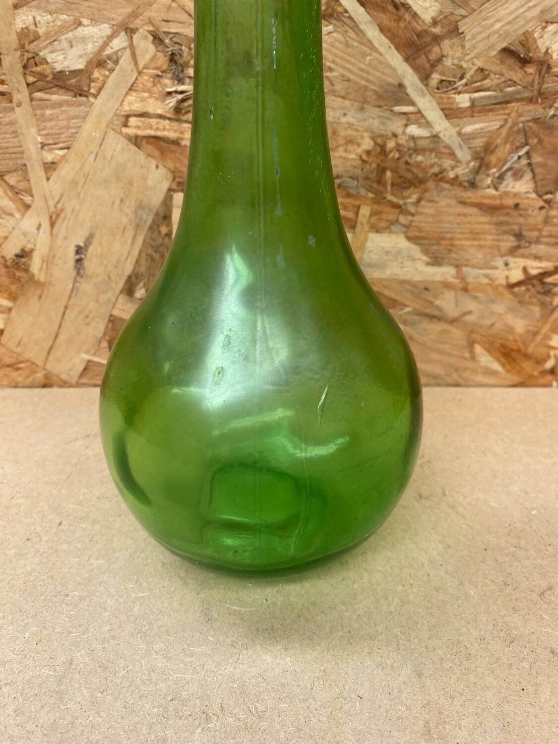 Antique Chianti Dame Jeanne Green Glass Bottle Large Vintage Model