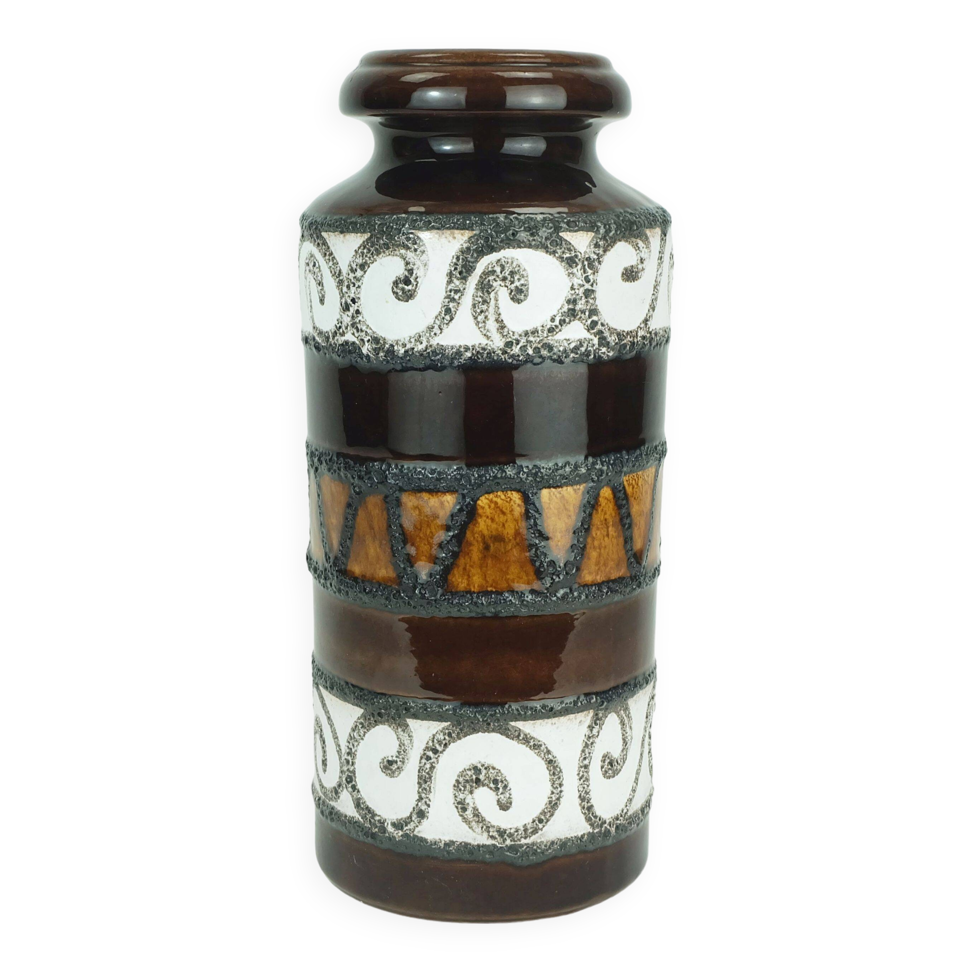 Scheurich mid century ceramic vase fat lava brown ochre white model 517-30