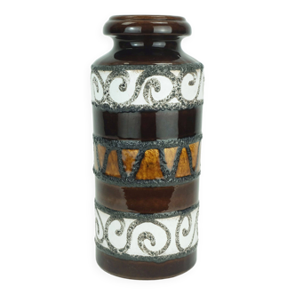 Scheurich mid century ceramic vase fat lava brown ochre white model 517-30