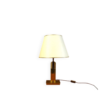 Lampe de table moderniste en laiton plaqué et en verre acrylique, France années 1970