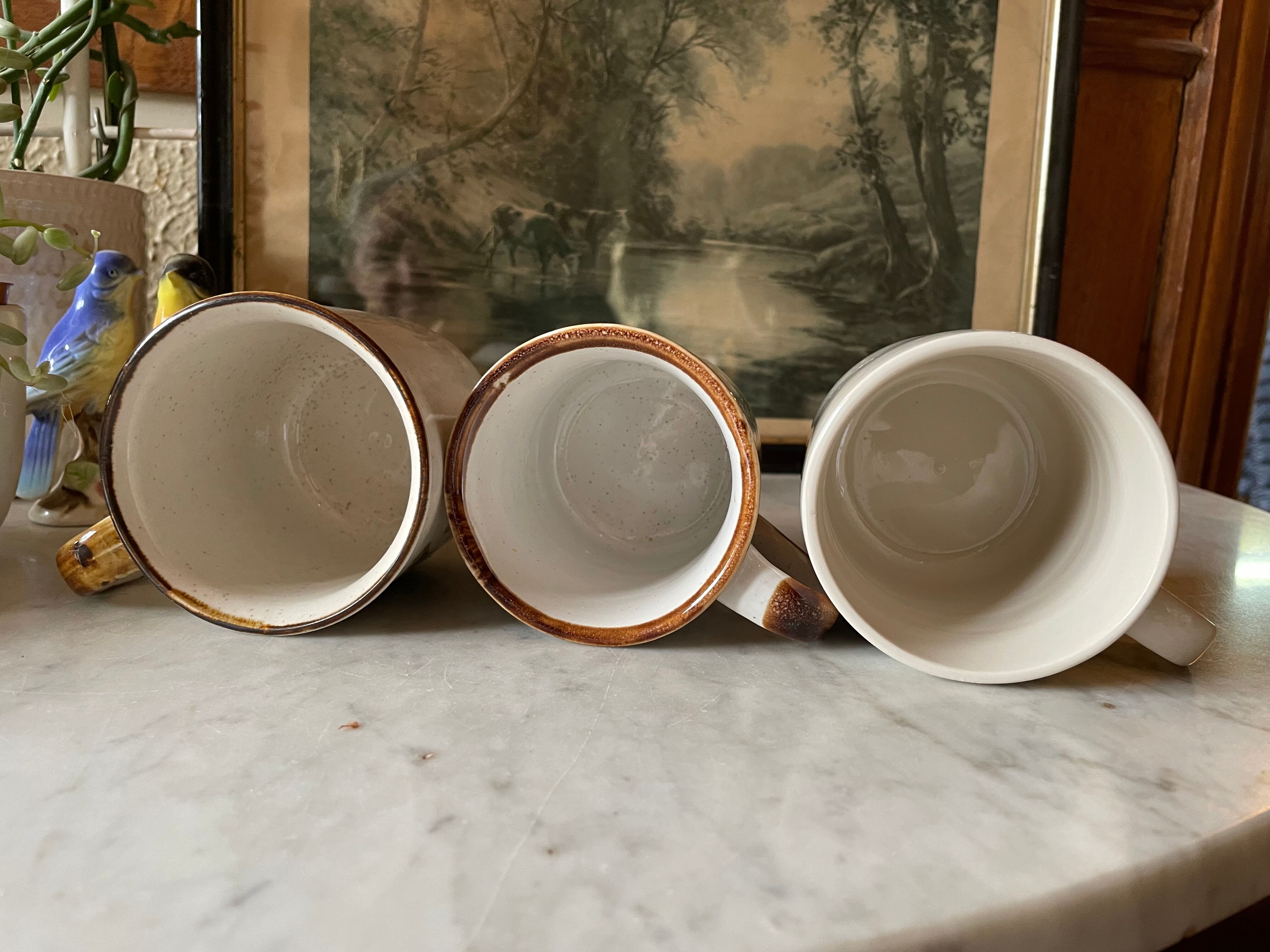 3 vintage stoneware mugs