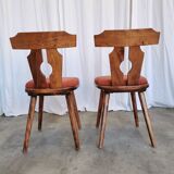 Ensemble de 2 chaises de salle à manger vintage tyroliennes en bois, style ferme autrichienne alpine